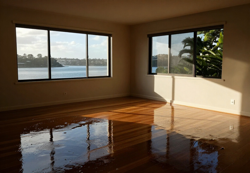 Flood damage in a Lalor Park living room before restoration